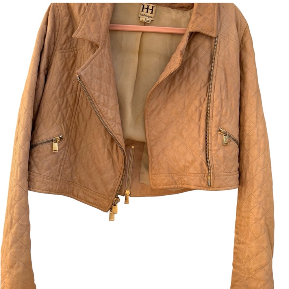 Haute Hippie Quilted Leather Jacket pink labeled large, fits medium